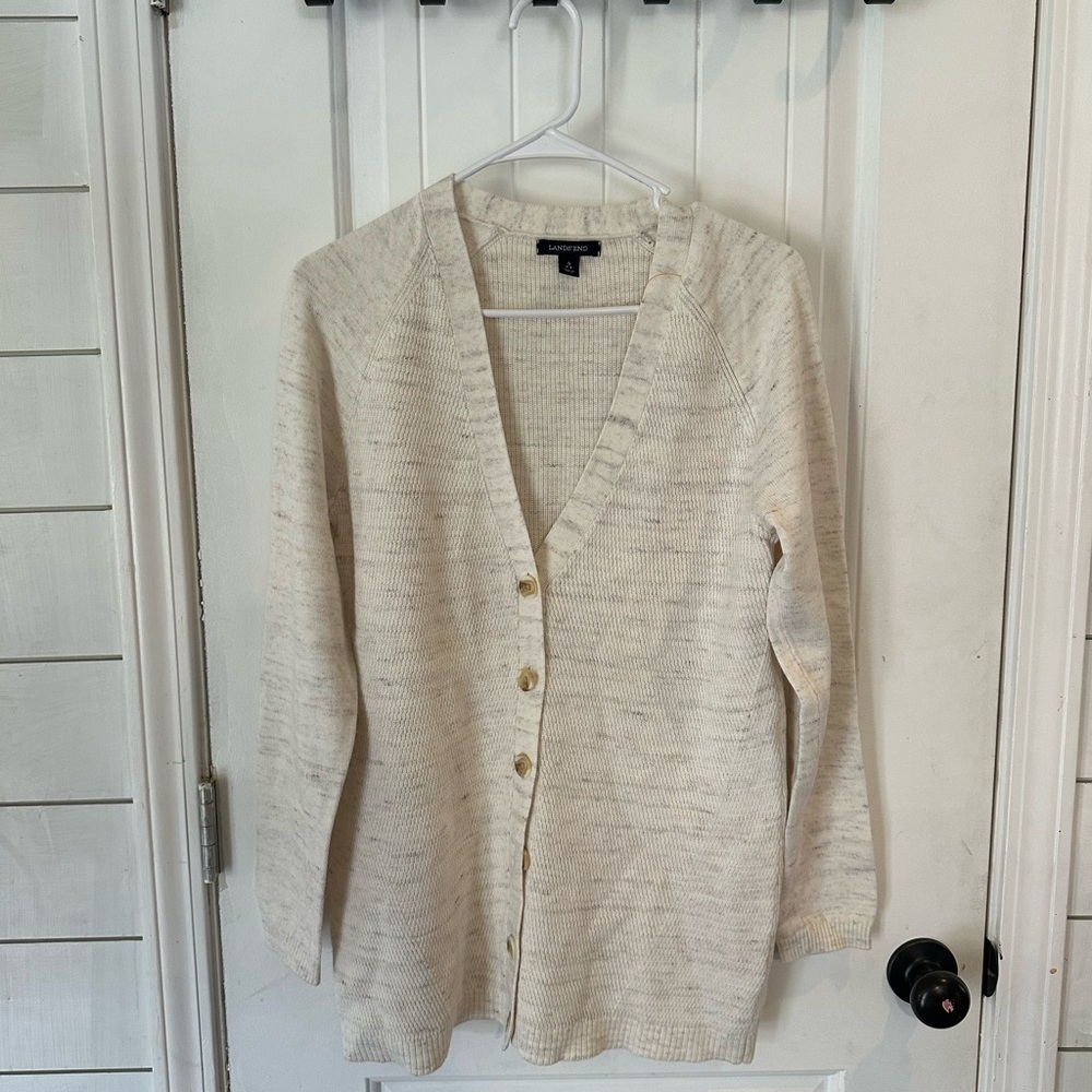 Lands' End Women's Cream Button-Up Cardigan